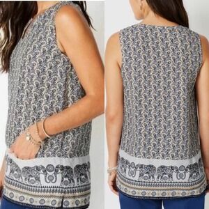 J Jill Love Linen Women's 2X Sleeveless V Neck Elephant Print Top